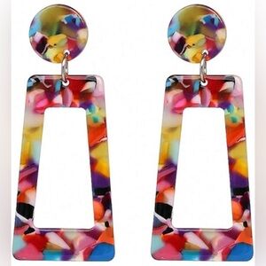 Bold Red Rectangular Dangle Earrings